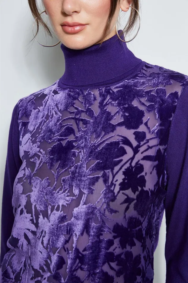 Outlet 8211 Women Tops Elie Tahari Burnout Velvet Sweater Winter Plum