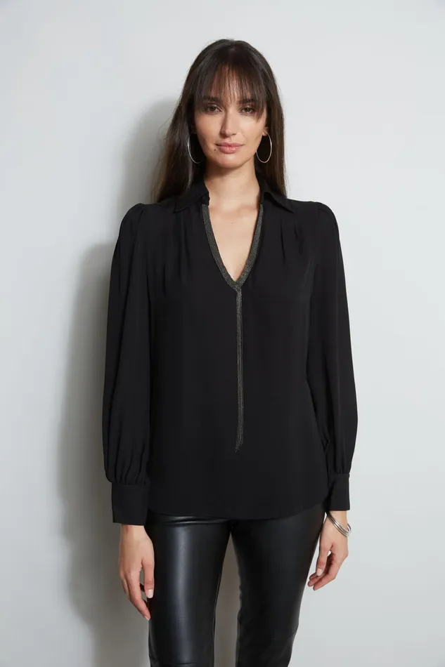 Outlet 8211 Women Tops Elie Tahari Chain Collar Shirt Black