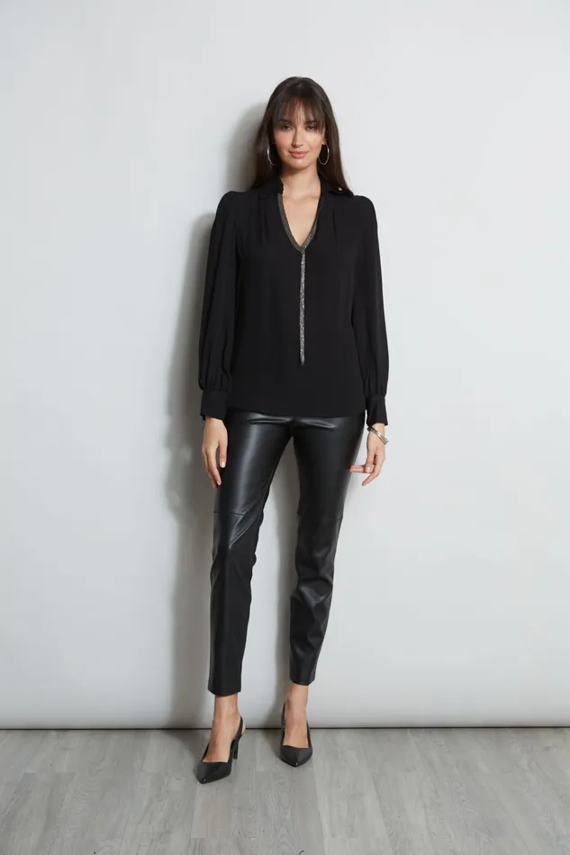Outlet 8211 Women Tops Elie Tahari Chain Collar Shirt Black