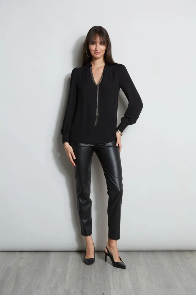 Outlet 8211 Women Tops Elie Tahari Chain Collar Shirt Black