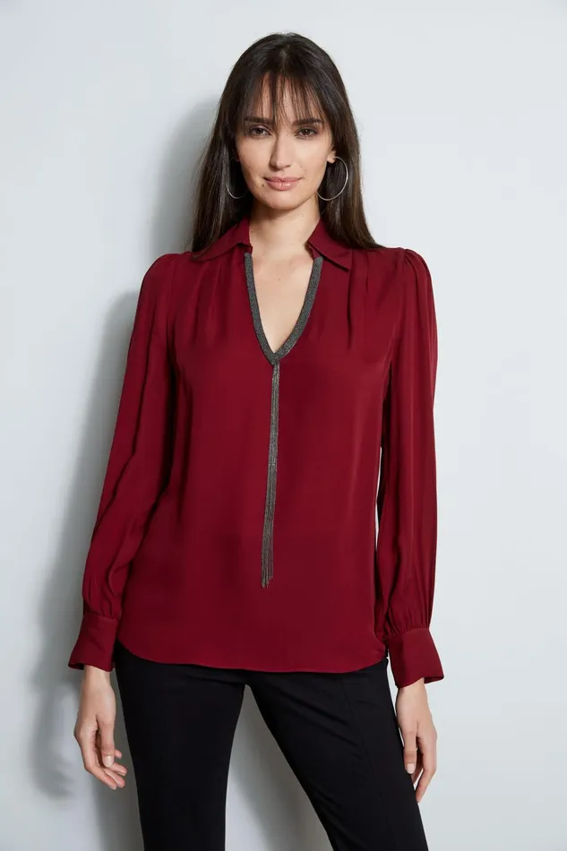 Outlet 8211 Women Tops Elie Tahari Chain Collar Shirt Bordeaux