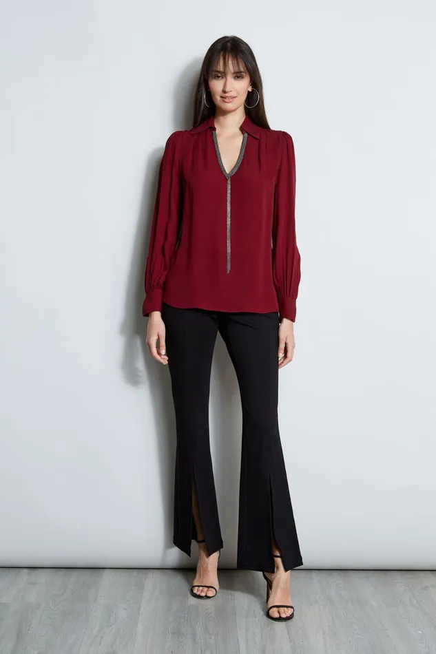 Outlet 8211 Women Tops Elie Tahari Chain Collar Shirt Bordeaux