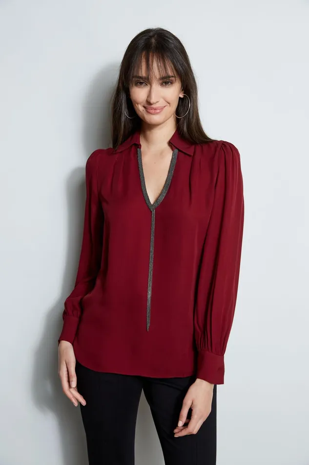 Outlet 8211 Women Tops Elie Tahari Chain Collar Shirt Bordeaux