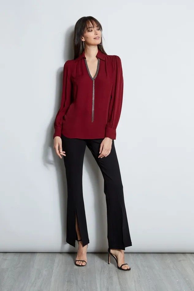 Outlet 8211 Women Tops Elie Tahari Chain Collar Shirt Bordeaux