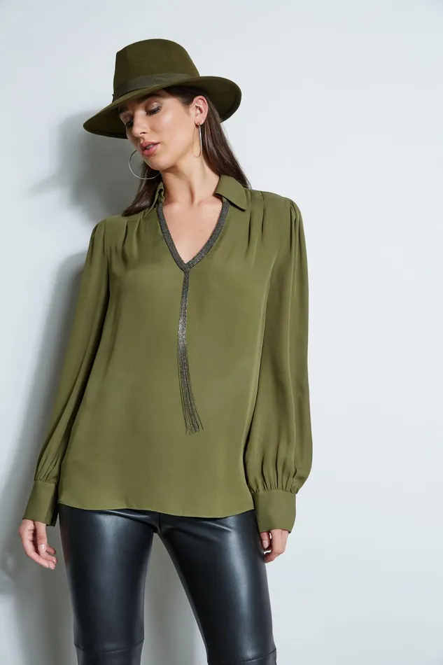 Outlet 8211 Women Tops Elie Tahari Chain Collar Shirt Thyme