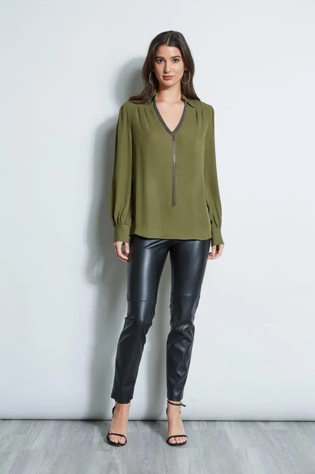 Outlet 8211 Women Tops Elie Tahari Chain Collar Shirt Thyme