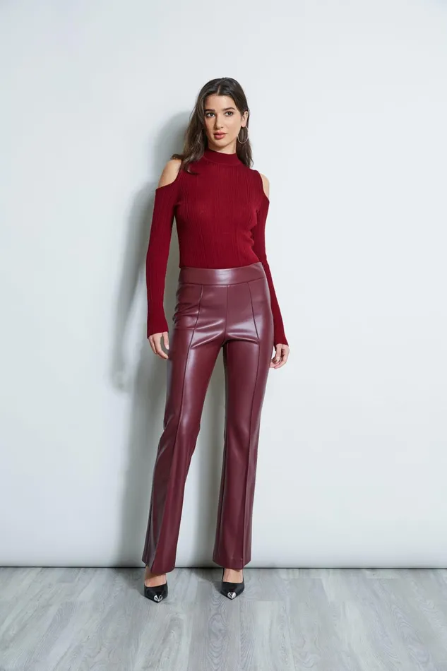 Outlet 8211 Women Tops Elie Tahari Cold Shoulder Mock Neck Sweater Bordeaux