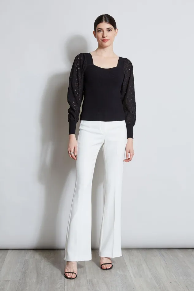 Outlet 8211 Women Tops Elie Tahari Contour Neck Lace Sleeve Sweater Noir