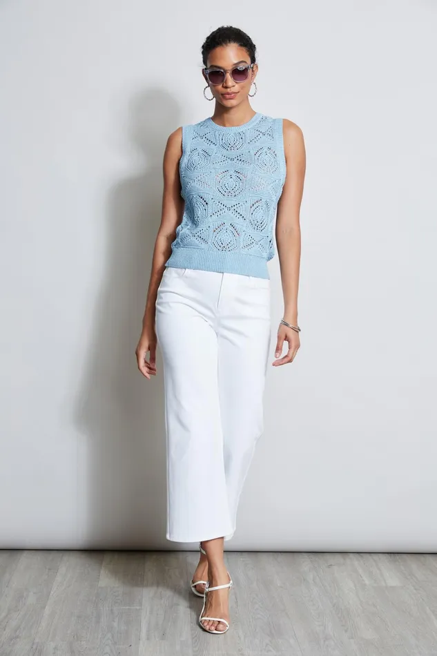 Outlet 8211 Women Tops Elie Tahari Crochet Cotton Sweater Tank Cloud Blue