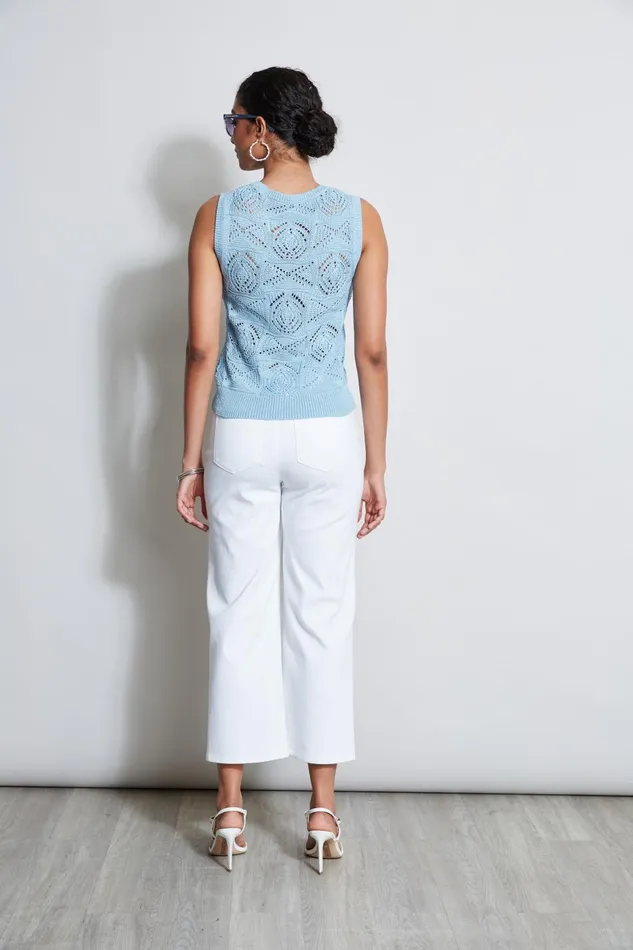 Outlet 8211 Women Tops Elie Tahari Crochet Cotton Sweater Tank Cloud Blue