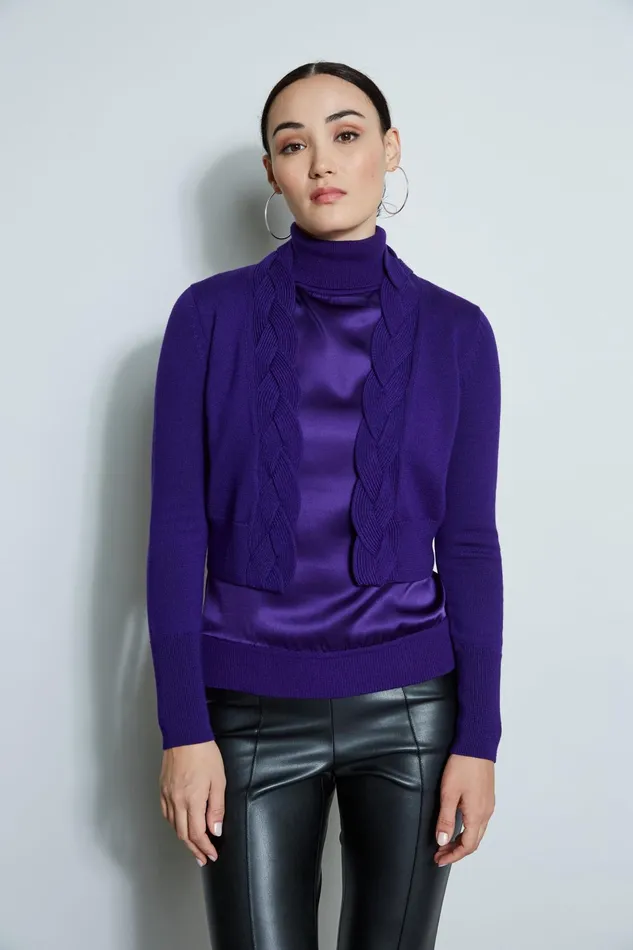 Outlet 8211 Women Tops Elie Tahari Cropped Cable Cardigan Winter Plum