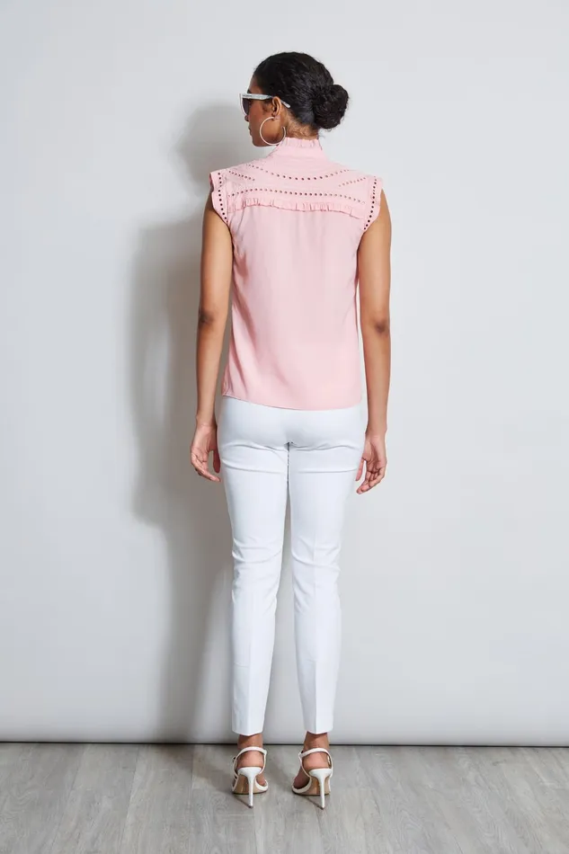 Outlet 8211 Women Tops Elie Tahari Embroidered Sleeveless Shirt Tailor Pink