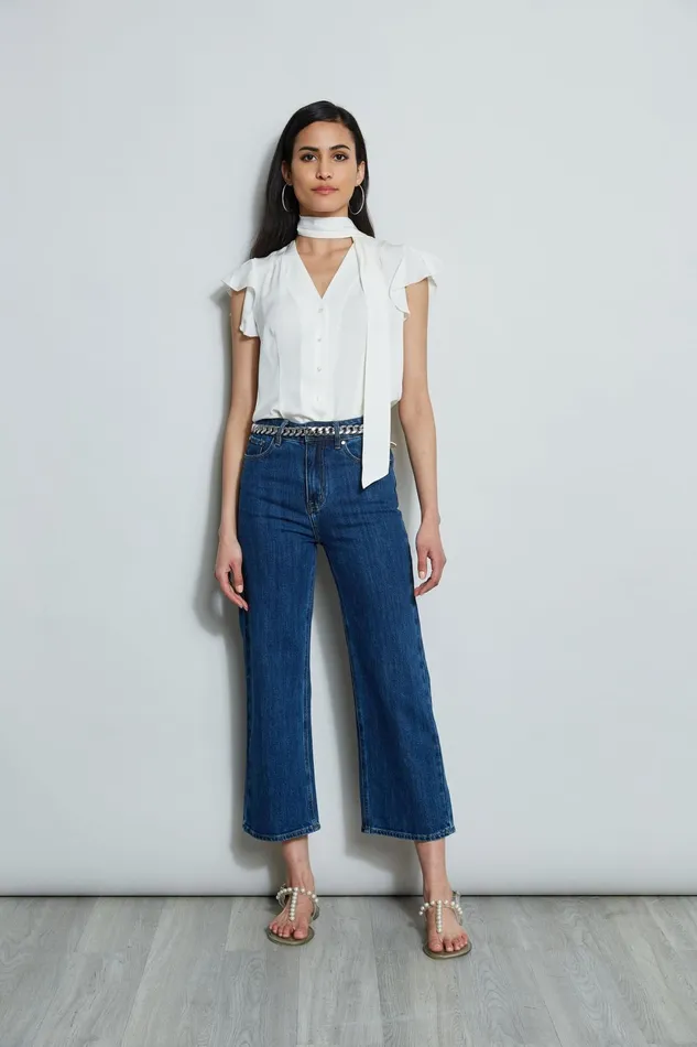 Outlet 8211 Women Tops Elie Tahari Flutter Sleeve Tie Shirt Fresh Pearl