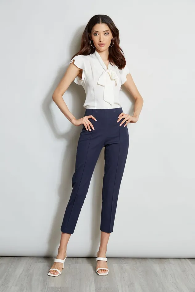 Outlet 8211 Women Tops Elie Tahari Flutter Sleeve Tie Shirt Fresh Pearl