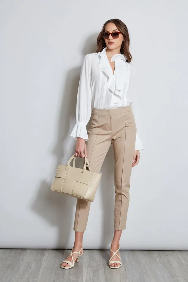 Outlet 8211 Women Tops Elie Tahari Pleated Silk Shirt Sky White