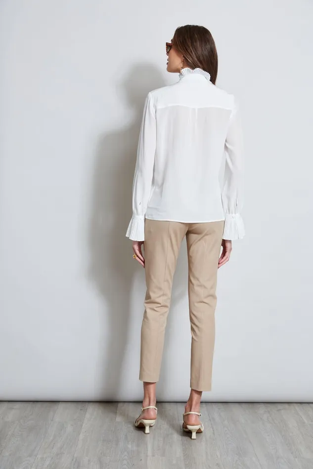 Outlet 8211 Women Tops Elie Tahari Pleated Silk Shirt Sky White
