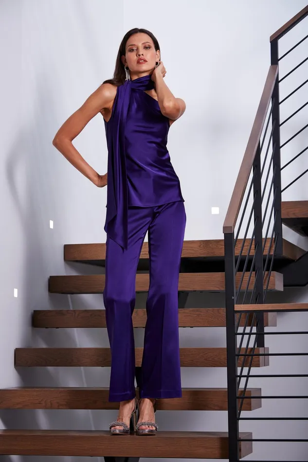 Outlet 8211 Women Tops Elie Tahari Satin One Shoulder Scarf Top Winter Plum