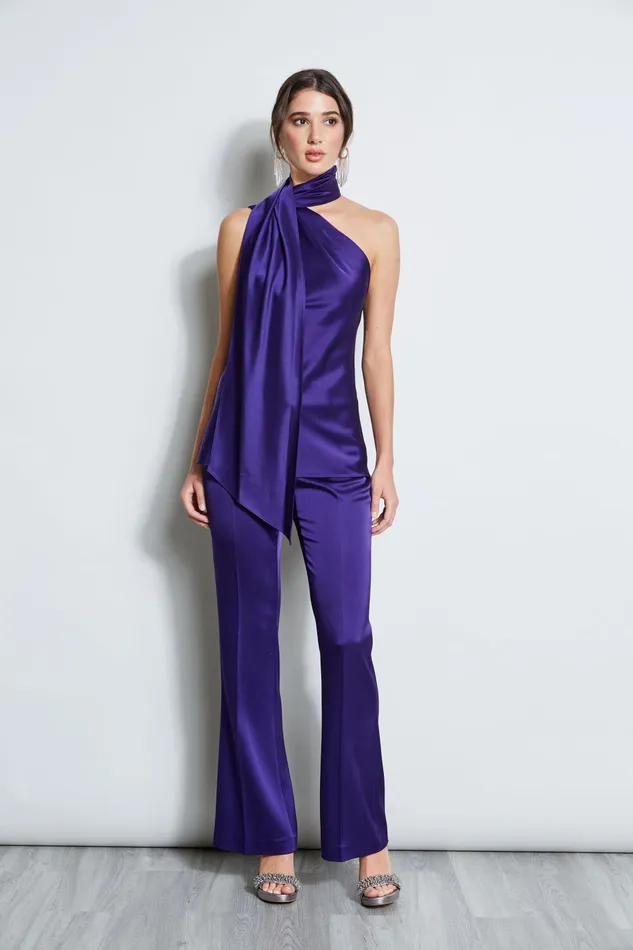 Outlet 8211 Women Tops Elie Tahari Satin One Shoulder Scarf Top Winter Plum