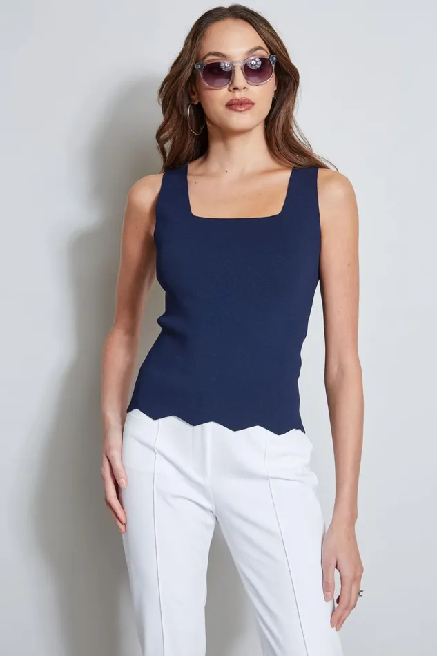 Outlet 8211 Women Tops Elie Tahari Scallop Hem Sweater Tank Stargazer