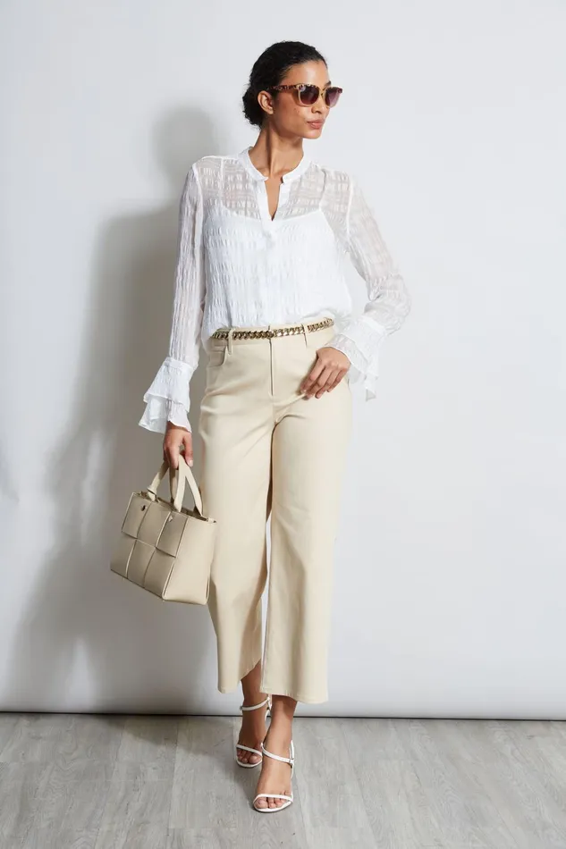 Outlet 8211 Women Tops Elie Tahari Silk Pucker Texture Shirt Pearl