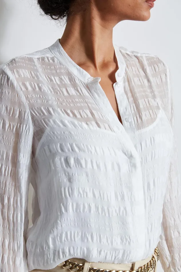 Outlet 8211 Women Tops Elie Tahari Silk Pucker Texture Shirt Pearl