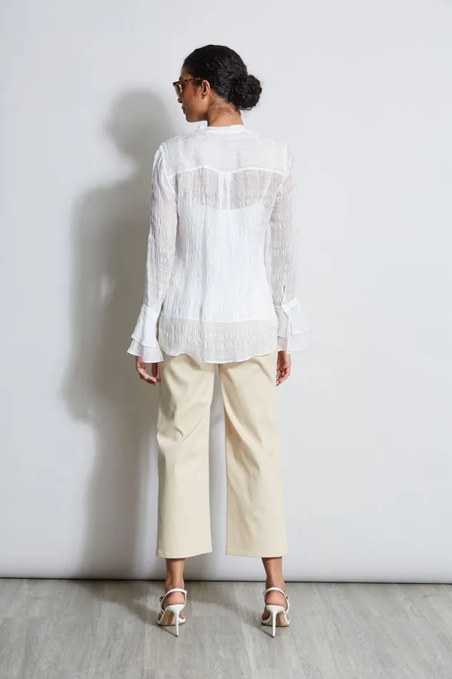 Outlet 8211 Women Tops Elie Tahari Silk Pucker Texture Shirt Pearl