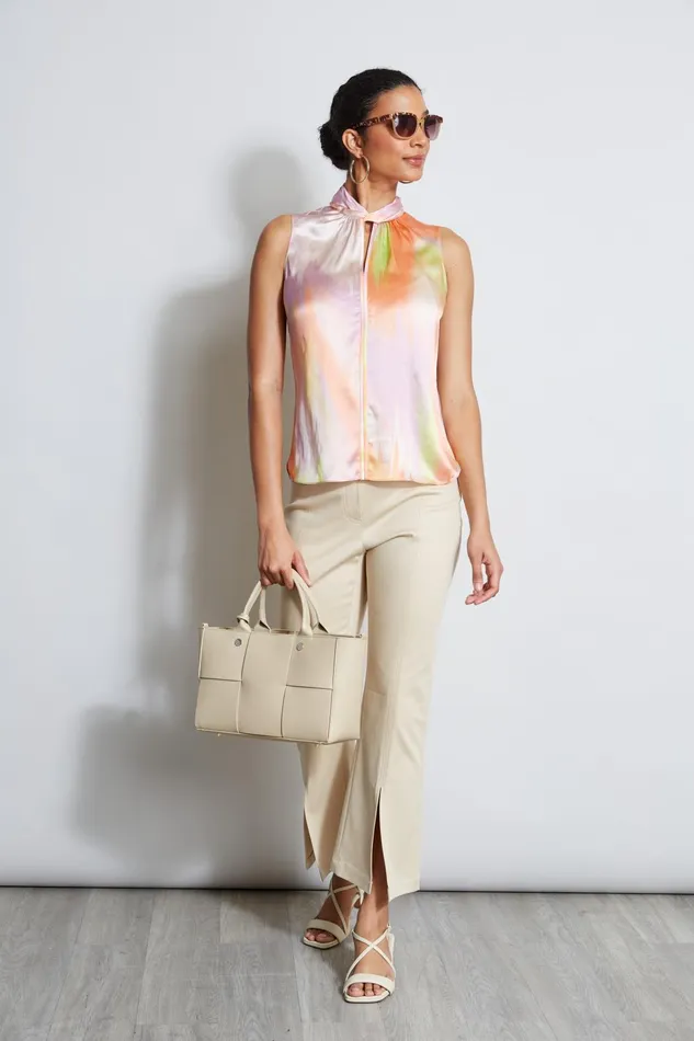 Outlet 8211 Women Tops Elie Tahari Silk Satin Sunrise Twist Neck Shirt Multi