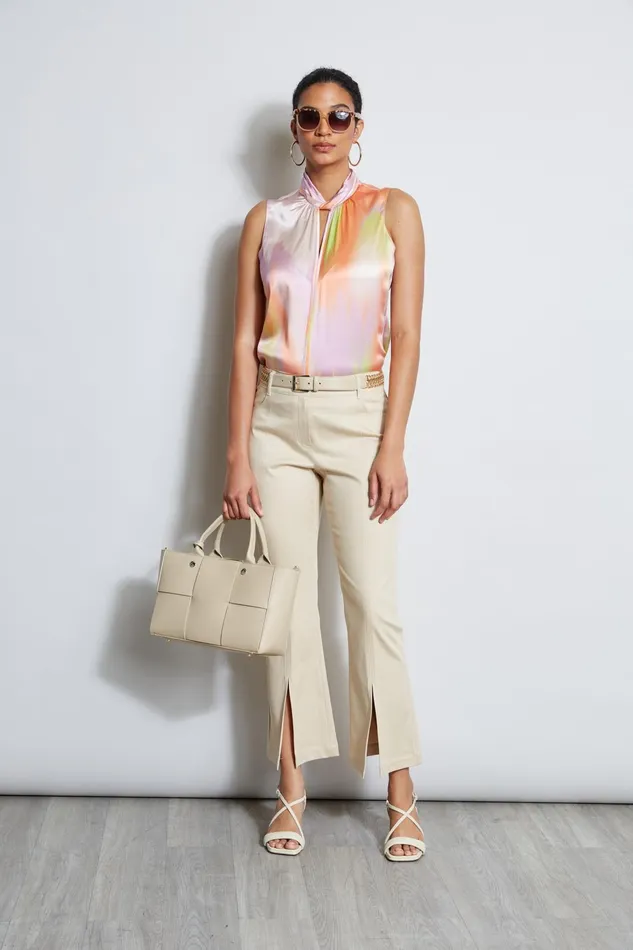 Outlet 8211 Women Tops Elie Tahari Silk Satin Sunrise Twist Neck Shirt Multi