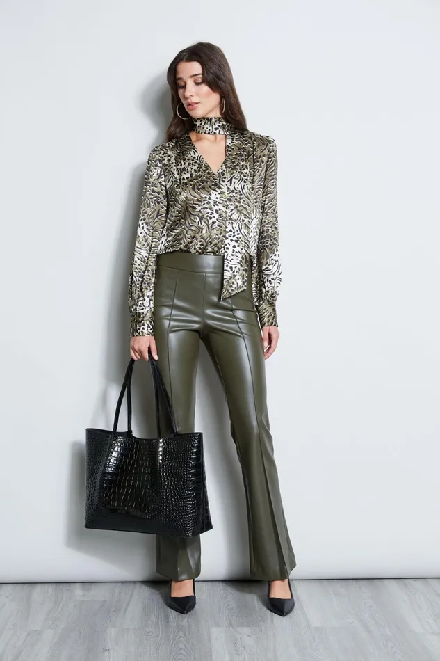 Outlet 8211 Women Tops Elie Tahari Silk Satin Winter Safari Shirt Olive Multi
