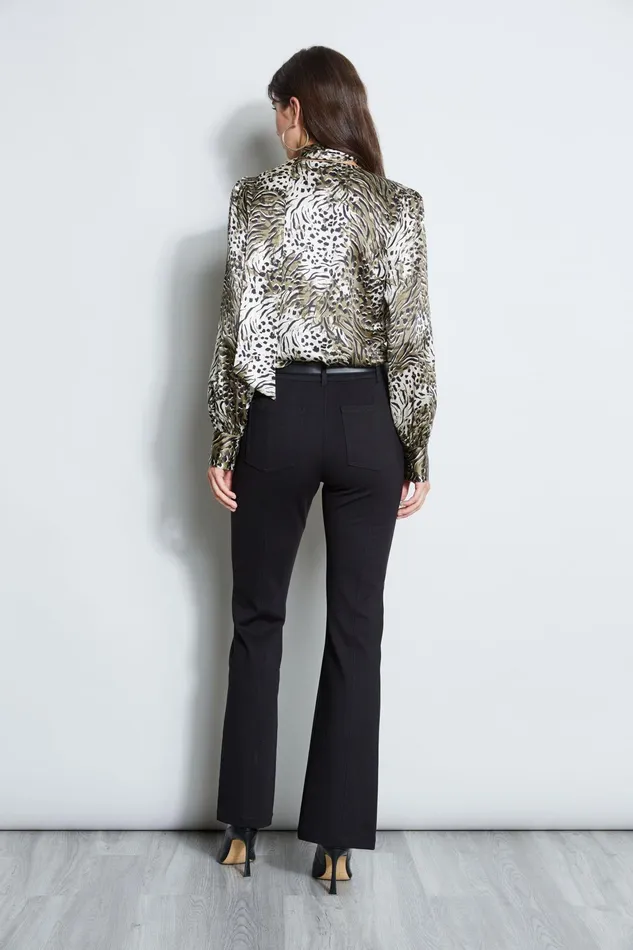 Outlet 8211 Women Tops Elie Tahari Silk Satin Winter Safari Shirt Olive Multi