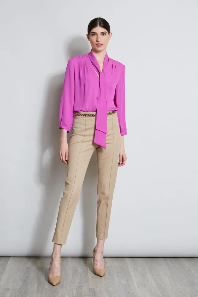 Outlet 8211 Women Tops Elie Tahari Silk Tie Button Shirt Peony