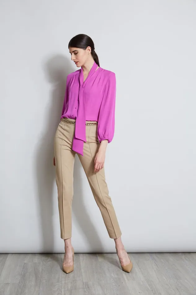 Outlet 8211 Women Tops Elie Tahari Silk Tie Button Shirt Peony