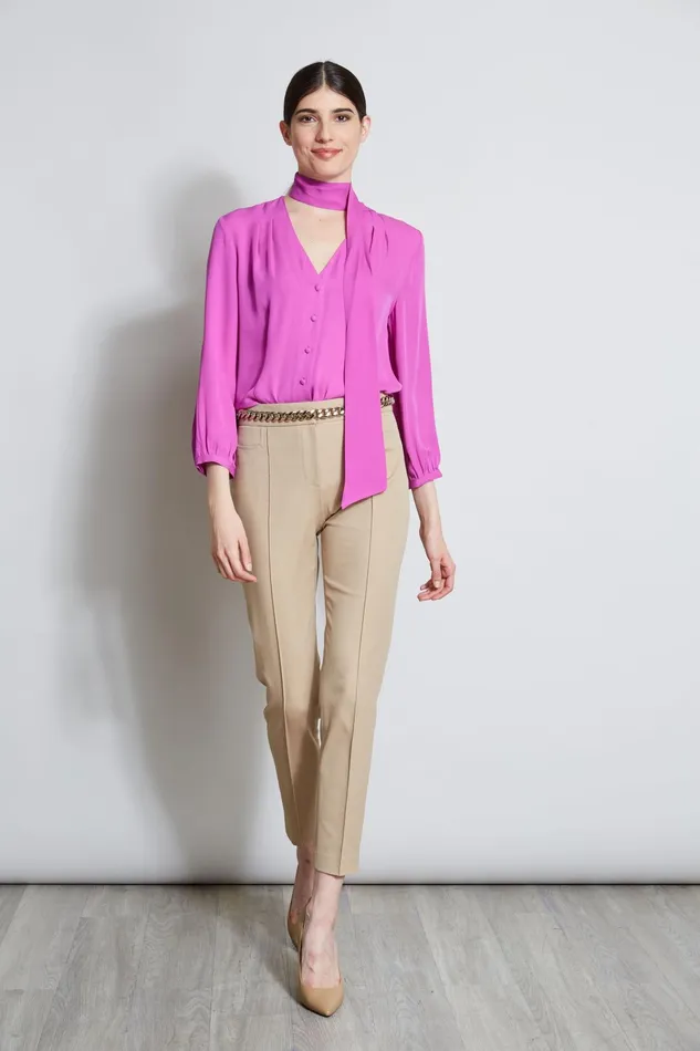 Outlet 8211 Women Tops Elie Tahari Silk Tie Button Shirt Peony
