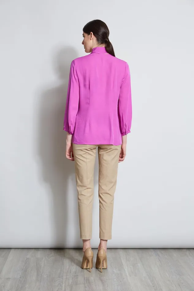 Outlet 8211 Women Tops Elie Tahari Silk Tie Button Shirt Peony