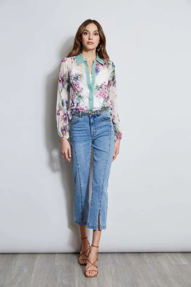 Outlet 8211 Women Tops Elie Tahari Silk Wind Floral Button Down Shirt Multi