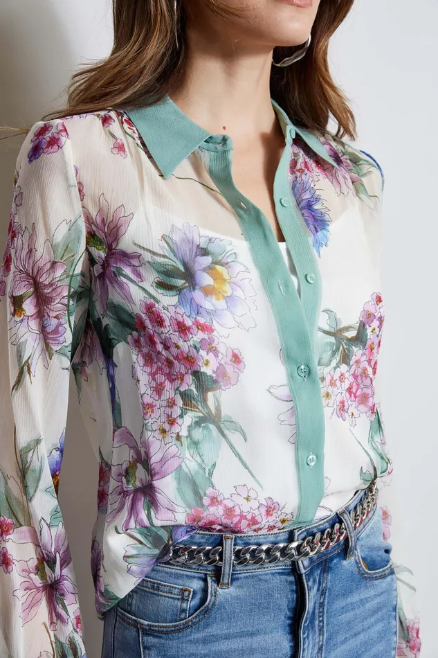 Outlet 8211 Women Tops Elie Tahari Silk Wind Floral Button Down Shirt Multi