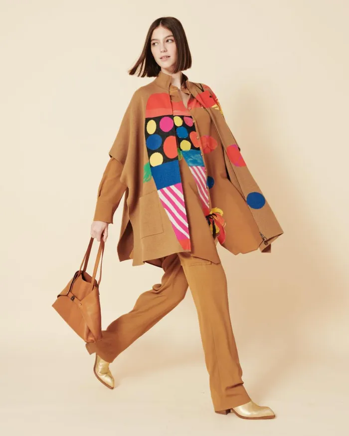 Oversized Silk Tunic Blouse With Rooster Print Vicuna Women Akris Blouses