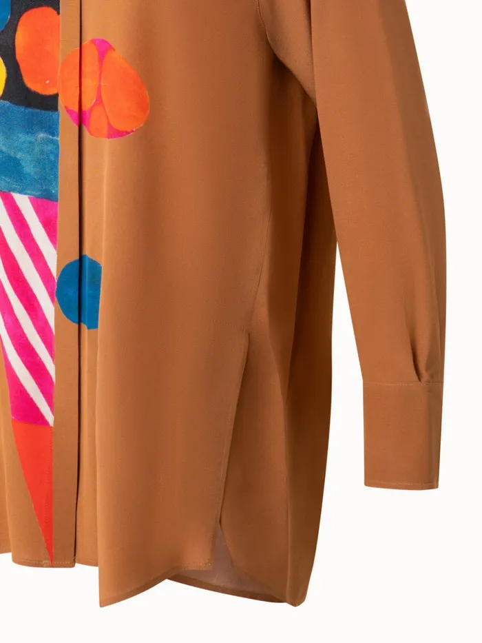 Oversized Silk Tunic Blouse With Rooster Print Vicuna Women Akris Blouses