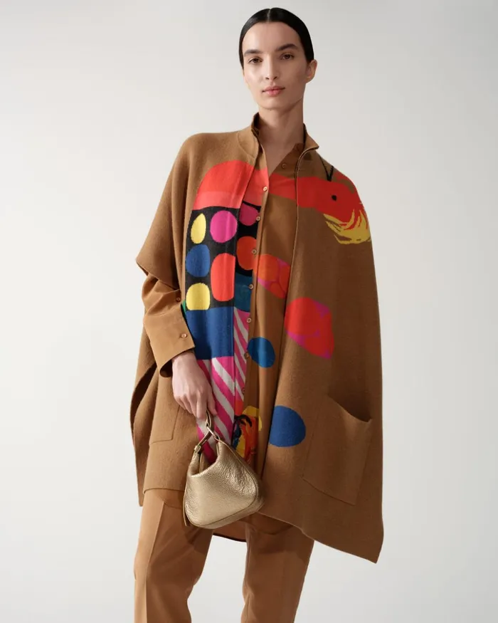 Oversized Silk Tunic Blouse With Rooster Print Vicuna Women Akris Blouses