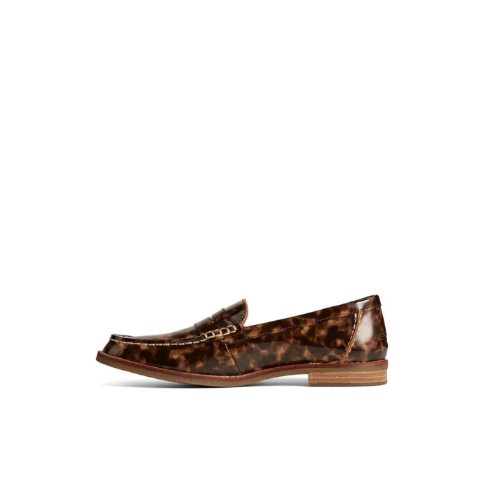 Oxfords and Loafers Women Sperry Seaport Penny Tortoise Leather Loafer Brown