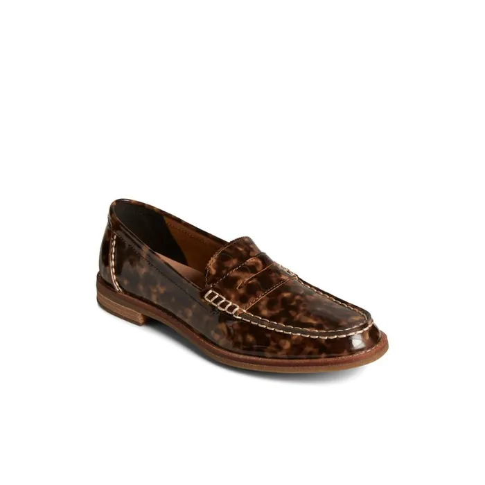 Oxfords and Loafers Women Sperry Seaport Penny Tortoise Leather Loafer Brown