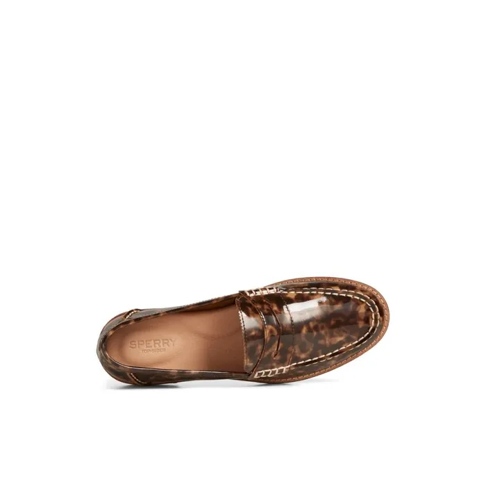 Oxfords and Loafers Women Sperry Seaport Penny Tortoise Leather Loafer Brown