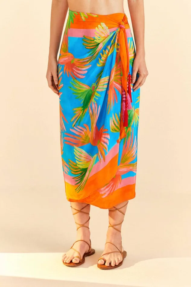 Painted Birds Scarf Midi Skirt Women Farm Rio Skirts