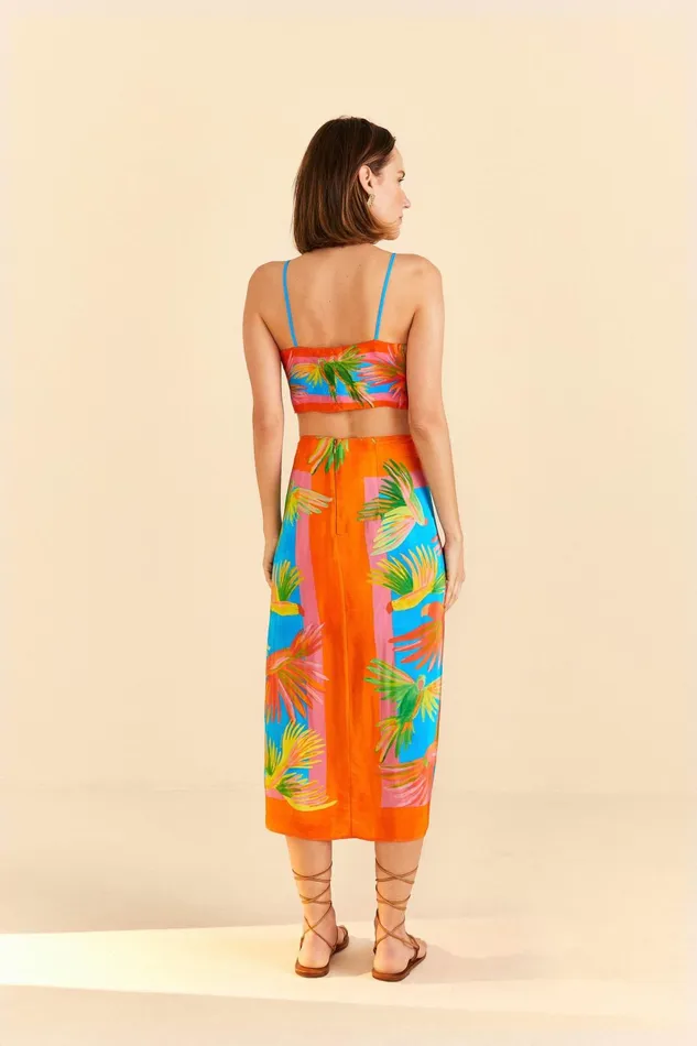 Painted Birds Scarf Midi Skirt Women Farm Rio Skirts