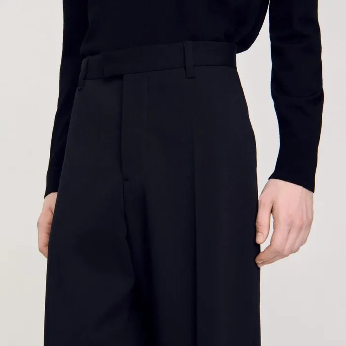 Pants and Shorts Men SANDRO Wideleg Wool Trousers Black