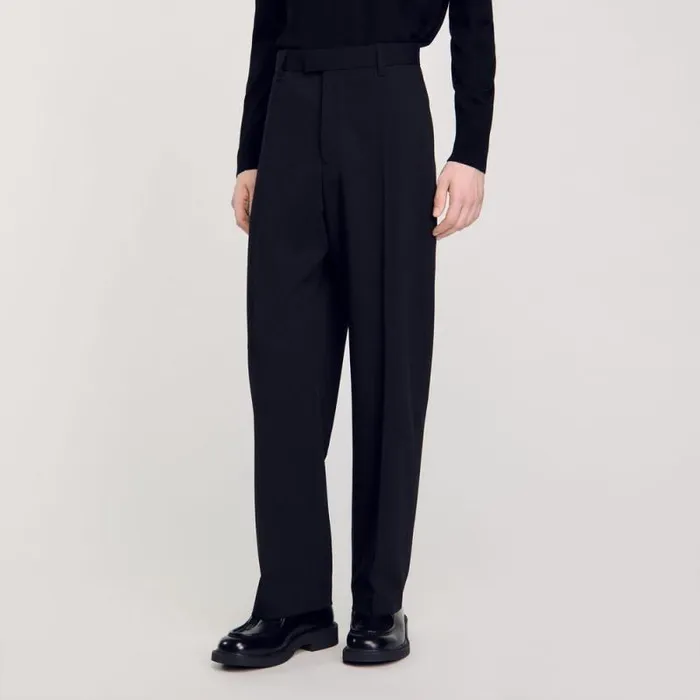 Pants and Shorts Men SANDRO Wideleg Wool Trousers Black