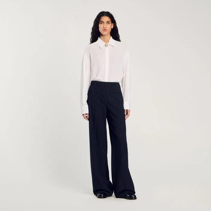 Pants and Shorts Women SANDRO Chalkstriped Trousers Black