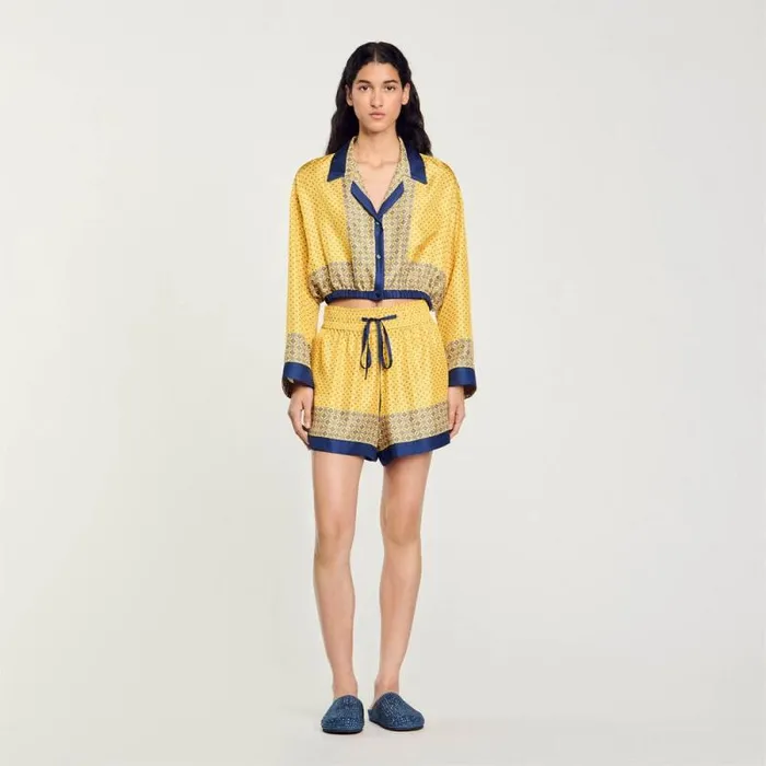 Pants and Shorts Women SANDRO Flowing Patterned Shorts Yellow Blu