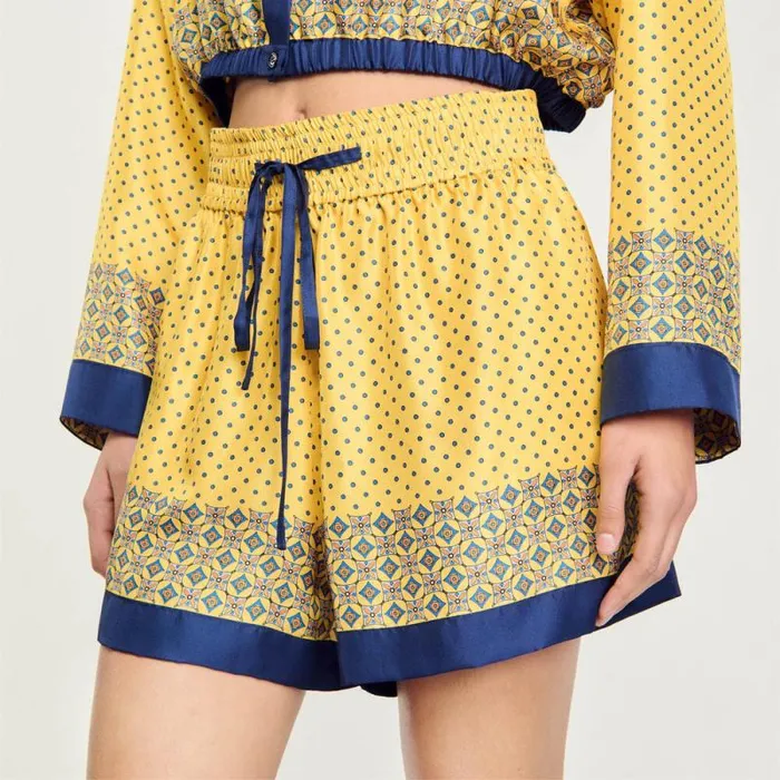 Pants and Shorts Women SANDRO Flowing Patterned Shorts Yellow Blu