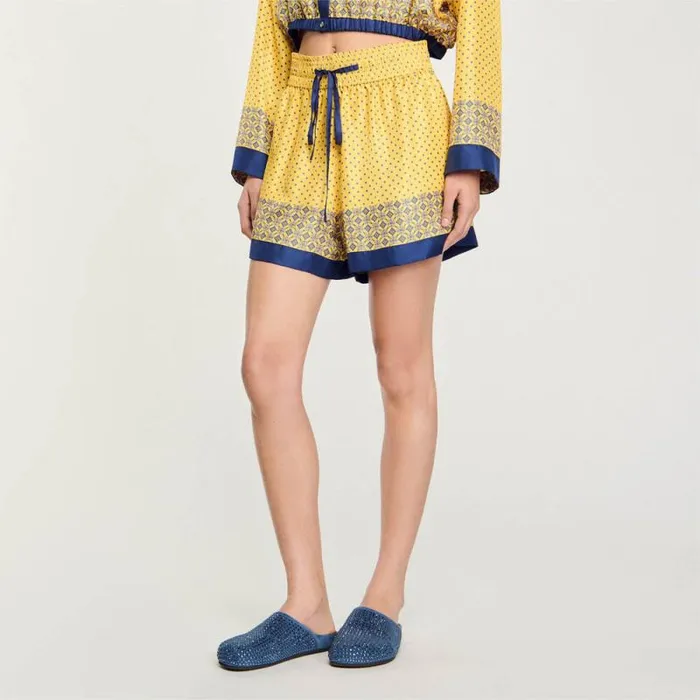 Pants and Shorts Women SANDRO Flowing Patterned Shorts Yellow Blu